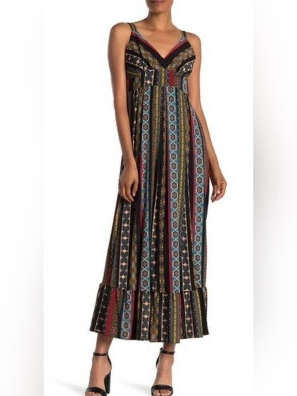 T Tahari Bohemian Tile Stripe Maxi Dress. Size Medium